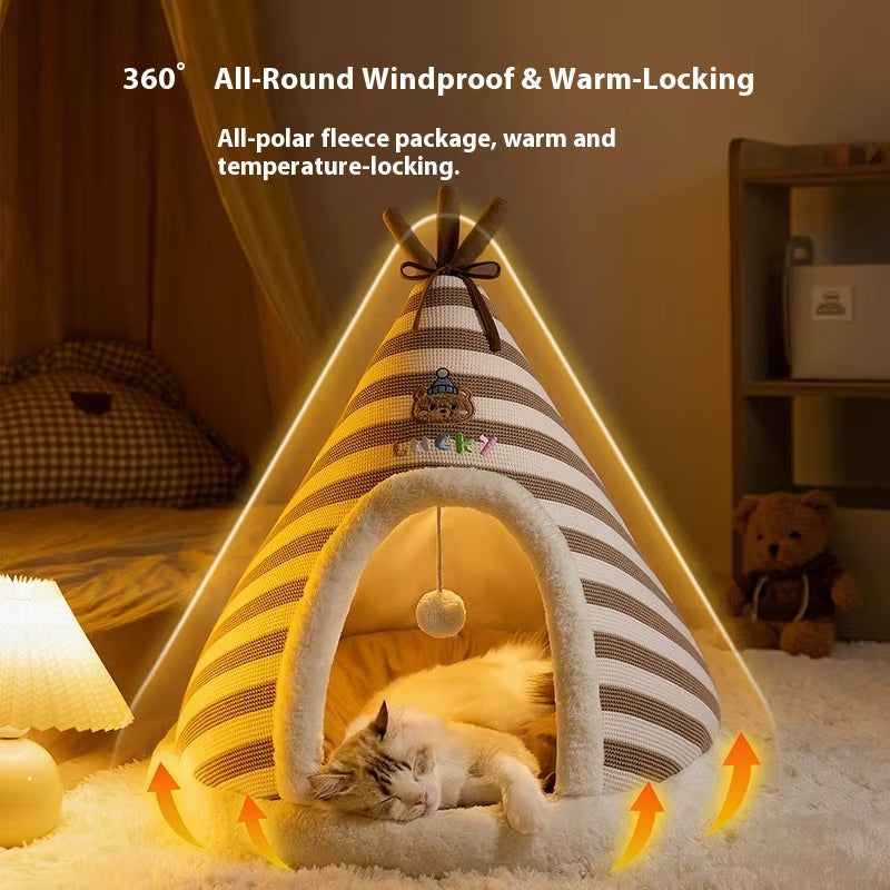 Cat Nest Autumn and Winter round Nest Knitted Tent Nest Thickened Warm Yurt Christmas Cat House Cross-Border Kennel Pet Nest