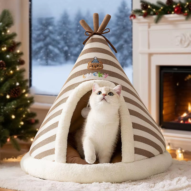 Cat Nest Autumn and Winter round Nest Knitted Tent Nest Thickened Warm Yurt Christmas Cat House Cross-Border Kennel Pet Nest
